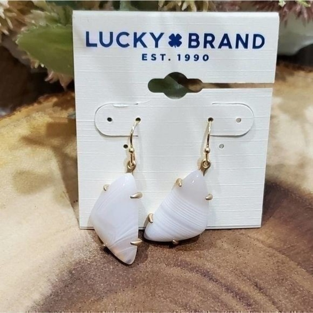 Lucky Brand Natural Stone Drop Earrings Gold Tone White Agate